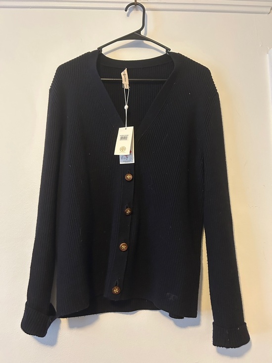 Tory Burch Sweaters - Tory Burch Navy Ribbed Simone Button Cardigan Sweater, NWT, Size XL